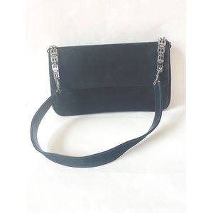 Bally Black Suede Leather Bag With B Logo Strap